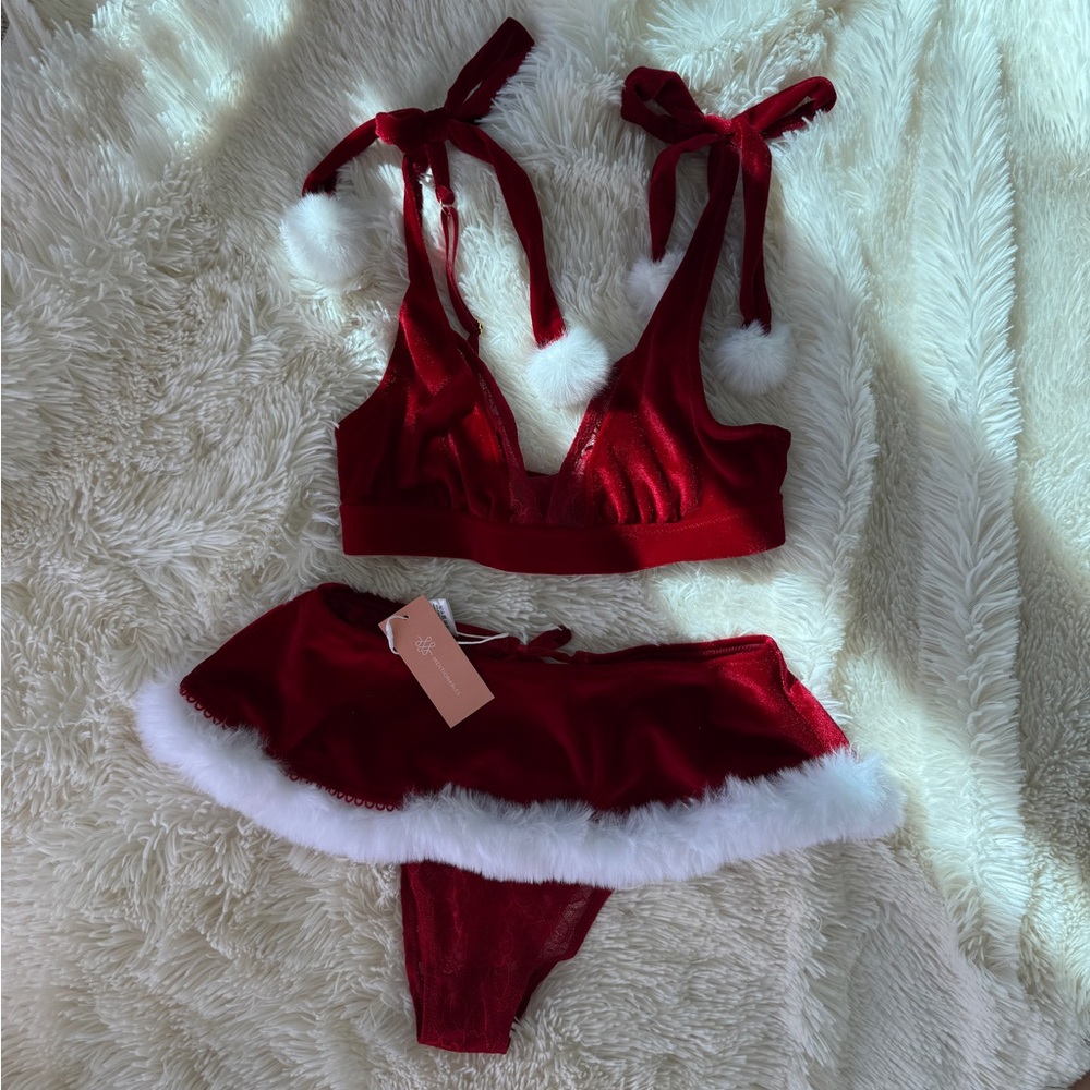 Mentionables Festive Red Velvet Lingerie Set